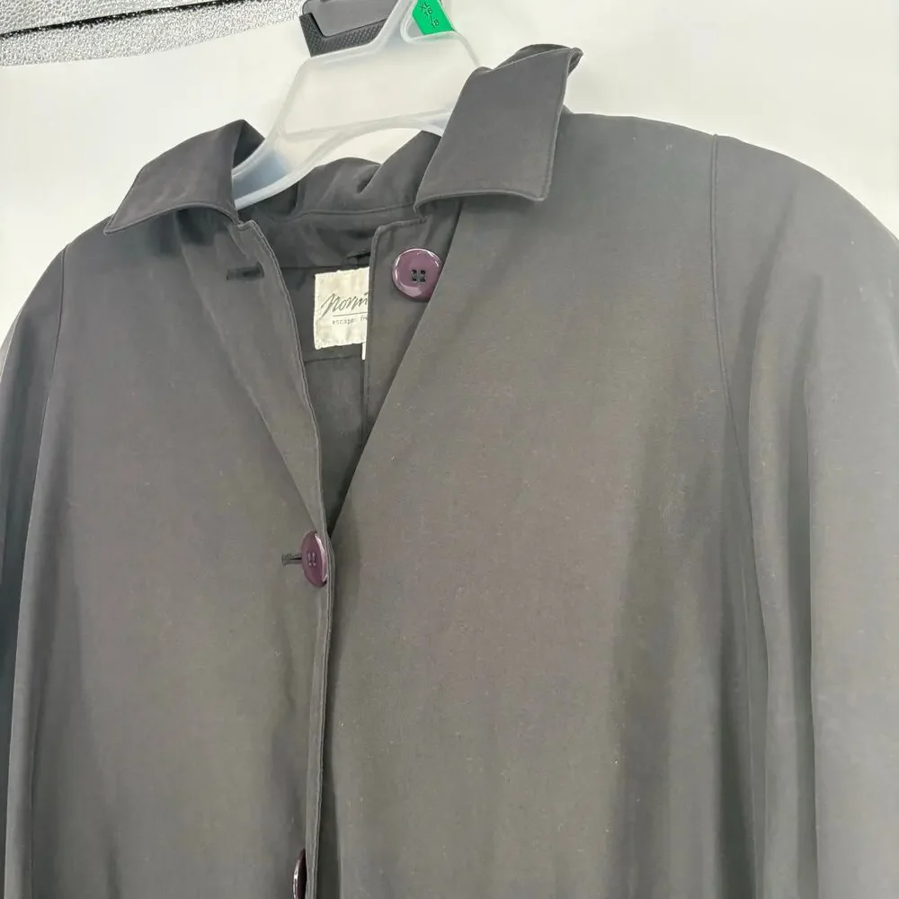 Norm‎ Thompson Dark Gray Black Hooded Rain Jacket Coat Size 1X Purple Buttons